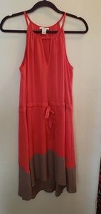 Beautiful flowy salmon and tan mid length dress